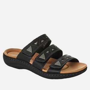 Clarks Collection Leather Slide Sandals Laurieann Nora Black Size 12 NWT